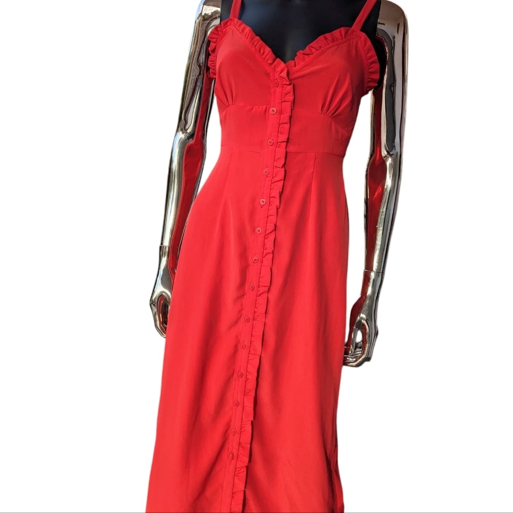🌹 Topshop Red Sweet Heart Maxi Dress Sleeveless, Button Down - Picture 2 of 12